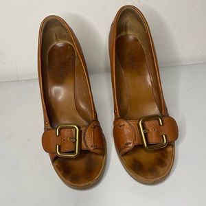 Chloé Brown Open Toe Italian Crafted Leather Pumps